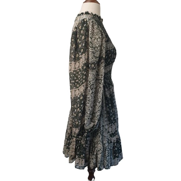 Indikah | Size 6 | Long Sheer Sleeve Relaxed Short Dress w Elastic Waist Lined - Picture 7 of 10